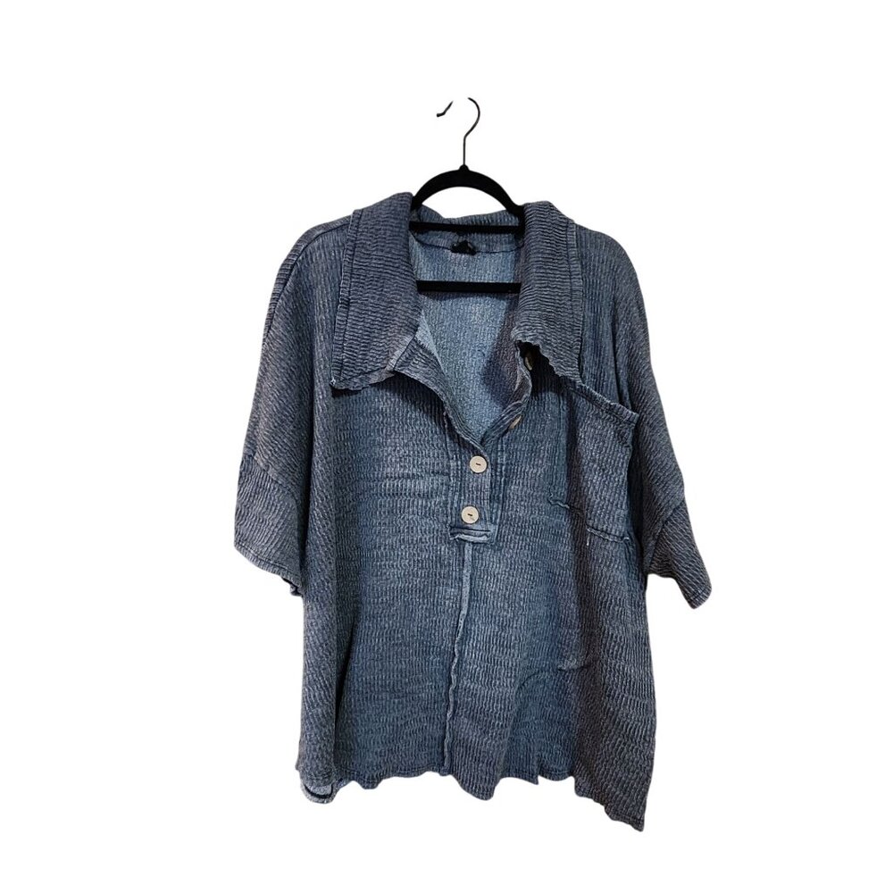 Funshine Oversized Tunic Top W/ Button Front & Asymmetrical Hem For Women Miner